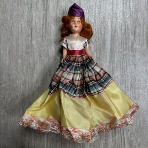 VINTAGE 1950'S Sleepy Eye Doll Red Hair Blue Eyes Gorgeous Dress 8"